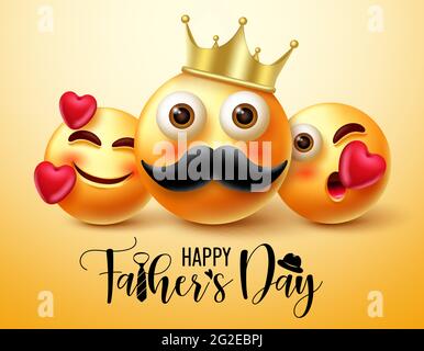 Vatertag Emoji Vektor Banner Design. Happy Father's Day Text mit 3d Vater und Kinder Charakter feiert männliche Eltern Tag für Smiley. Stock Vektor