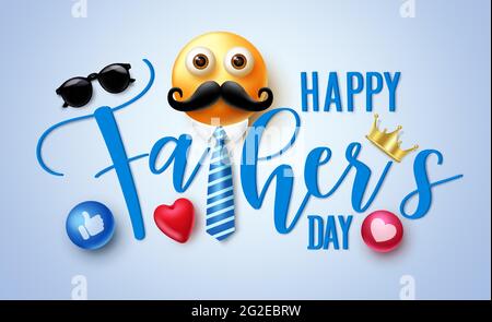 Glücklicher Vatertag Vektor Banner Design. Happy Father's Day 3d-Textgrüße mit Vater Smiley Emoji und Elementen wie Krone und Herzknopf. Stock Vektor