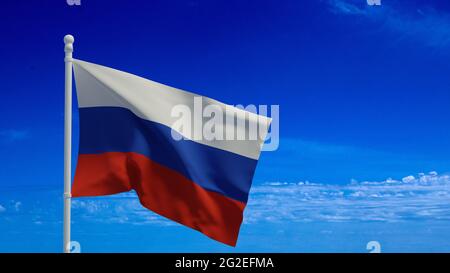 Die Nationalflagge der Russischen Föderation, die im Wind winkt. 3d-Rendering, CGI Stockfoto