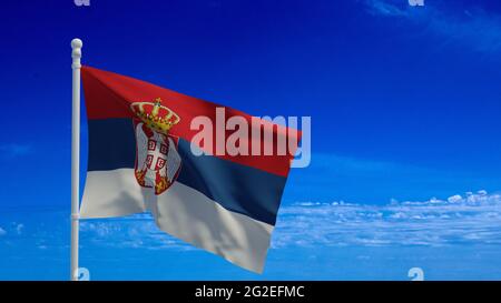 Die Nationalflagge der Republik Serbien, winkt im Wind. 3d-Rendering, CGI Stockfoto