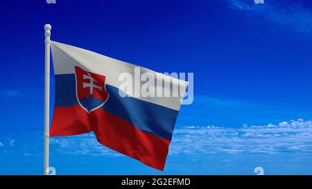 Die Nationalflagge der Slowakischen Republik, die im Wind winkt. 3d-Rendering, CGI Stockfoto