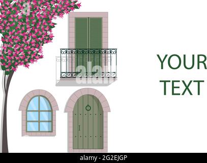Banner-Vorlage mit mediterranem Haus und Baum Stock Vektor