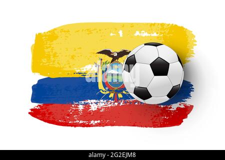 Realistischer Fußball auf der Flagge Venezuelas aus Pinselstrichen. Vektor Fußball Design Element Stock Vektor