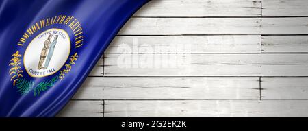 Kentucky Flagge auf weißem Holz Wandbanner, USA. 3D-Illustration Stockfoto