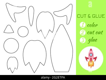 Farbe, schneiden und kleben Papier roten Hubschrauber. Seite „Craft Activity“ ausschneiden und einfügen. Pädagogisches Spiel für Kinder im Vorschulalter. DIY-Arbeitsblatt. Logikspiel für Kinder, Stock Vektor