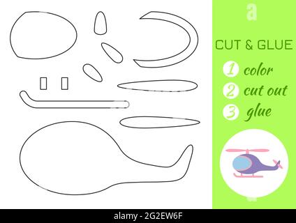 Farbe, schneiden und kleben Papier violett Hubschrauber. Seite „Craft Activity“ ausschneiden und einfügen. Pädagogisches Spiel für Kinder im Vorschulalter. DIY-Arbeitsblatt. Kids Logic Gam Stock Vektor