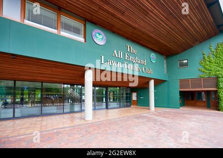 Willkommen in der offiziellen Zentrale von Wimbledon in London Stockfoto