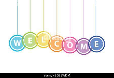 Buntes Willkommensschild Wort Alphabet Symbol Design für Web, Banner, Poster, Karte, Broschüre, Vektorgrafik Hintergrundbild. Stock Vektor