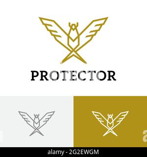 Golden Eagle Falcon Hawk Protector Bird Wings Monoline Logo Stock Vektor