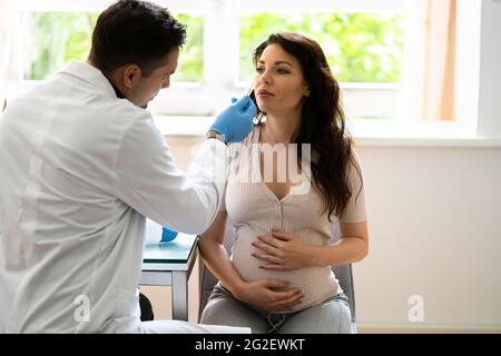 PCR oder Rapid Antigen Covid 19 Nasenabstrichtest Stockfoto