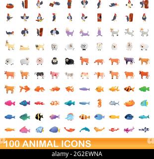 100 Tier Icons einstellen. Cartoon Abbildung: 100 Tier icons Vektor auf weißem Hintergrund einstellen Stock Vektor