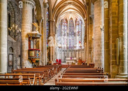 Die Basilika Saint-Nazaire-Saint-Else ist die gotische Pfarrkirche der cité de Carcassonne, Frankreich Stockfoto