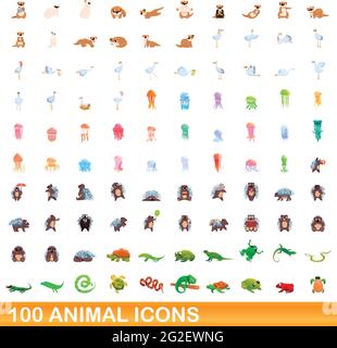 100 Tier Icons einstellen. Cartoon Abbildung: 100 Tier icons Vektor auf weißem Hintergrund einstellen Stock Vektor