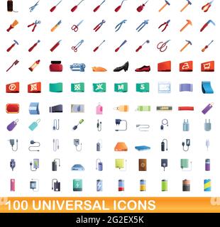 100 universelle Symbole gesetzt. Cartoon Illustration von 100 universelle Symbole Vektor auf weißem Hintergrund einstellen Stock Vektor