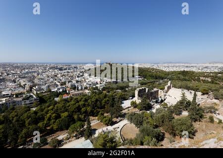 Blick von der Akropolis auf die Stadt Athen Griechenland Stockfoto