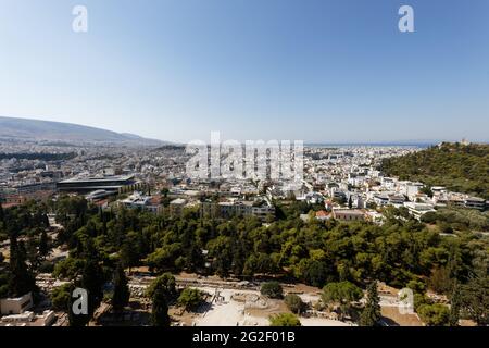 Blick von der Akropolis auf die Stadt Athen Griechenland Stockfoto