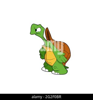 Zeichentrickfigur. Schildkröte zuckt. Isoliert auf weißem Hintergrund. Tiermotiv. Vektorgrafik. Stock Vektor