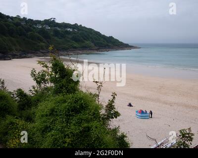 Carbis Bay Beach in der Nähe von St Ives, Cornwall, Großbritannien Stockfoto