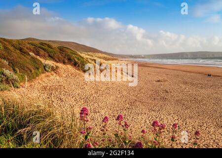 Woolacombe Strand in der Abenddämmerung, Devon Stockfoto
