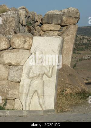 Wahrzeichen der Archäologie in der Türkei das Königstor in Hattusa, der Hauptstadt des Hethitischen Reiches, Kappadokien Stockfoto