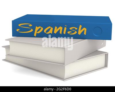 Hardcover-Bücher mit spanischem Wort, 3D-Rendering Stockfoto