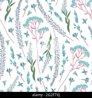 Das florale nahtlose Muster mit Blättern und Blumen. Vektor botanischen Hintergrund. Herbarium Stock Vektor