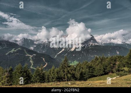 Panoramablick auf die Sextener Dolomiten, Italien. Stockfoto
