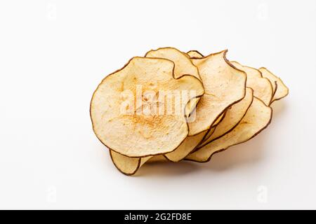 Birnen getrocknete Früchte Haufen aus der Nähe isoliert Stockfoto