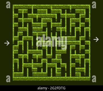 Maze 3d für Puzzle-Spiel Asset, Labyrinth mit grünen Garten topiary Büsche und Park. Top-Down-Ansicht, Design auf Spielebene. Vektorgrafik Stock Vektor