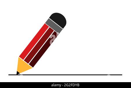 Bleistift flach Symbol mit schwarzer Linie, 3D-Rendering Stockfoto