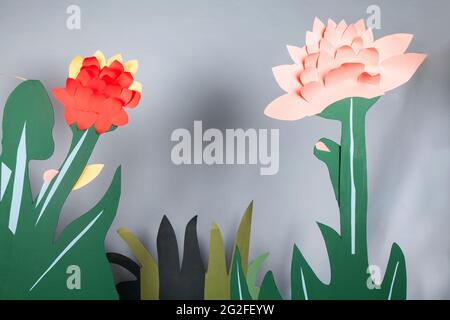 Blumenpapier Handwerk Hintergrund Set Design Dschungel Thema Stockfoto