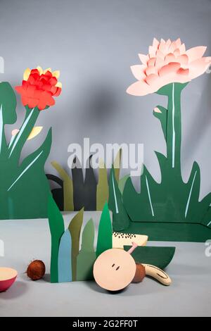 Blumenpapier Handwerk Hintergrund Set Design Dschungel Thema Stockfoto