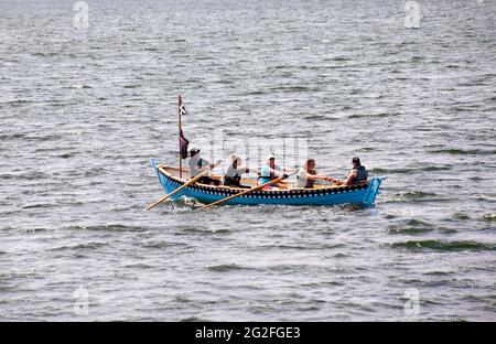 Ruderboot 'Farouk' auf dem Clyde, Schottland Stockfoto