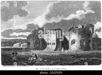 Ein Stich der Zitadelle von Carlisle, Cumberland, gescannt in hoher Auflösung aus einem Buch, das 1812 gedruckt wurde. Für urheberrechtlich frei gehalten. Stockfoto