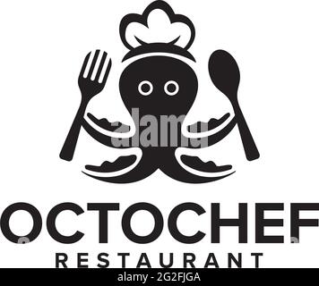 Octopus Chef Logo Design Vektor templtae Stock Vektor
