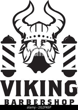 Wikinger Friseur Shop Logo Design Vorlage Stock Vektor