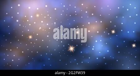 Galaxienraum, Nachthimmel mit Nebel-Sternstaub. Unendliches kosmisches Universum, blaue Wolken und glänzender Nebel. Aquarellhintergrund, Vektorgrafik Stock Vektor