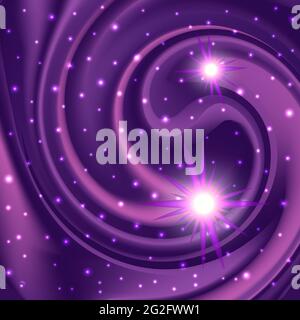 Abstrakter Kosmos Galaxie Hintergrund. Kosmisches Raummagisches Licht, strahlender Sternenhimmel, dynamische Spiralbewegung, glänzende Sterne und Funkeln. Vektorgrafik Stock Vektor