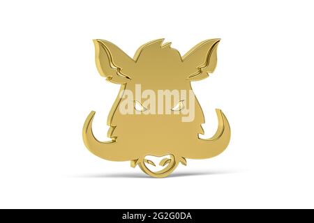 Goldenes 3d-Wildschwein-Symbol auf weißem Hintergrund isoliert - 3d-Rendering Stockfoto