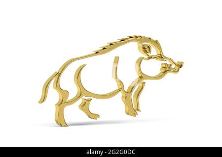 Goldenes 3d-Wildschwein-Symbol auf weißem Hintergrund isoliert - 3d-Rendering Stockfoto