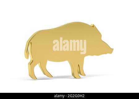 Goldenes 3d-Wildschwein-Symbol auf weißem Hintergrund isoliert - 3d-Rendering Stockfoto