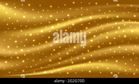 Goldene Seidenwellen. Glatter goldener Satin mit glänzenden Funkeln, luxuriöser abstrakter Hintergrund. Vektorgrafik Stock Vektor