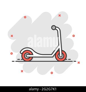 Elektroroller Symbol im Comic-Stil. Fahrrad Cartoon Vektor-Illustration auf weißem Hintergrund isoliert. Geschäftskonzept mit Splash-Effekt für den Transport. Stock Vektor