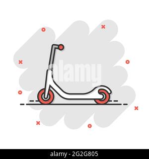 Elektroroller Symbol im Comic-Stil. Fahrrad Cartoon Vektor-Illustration auf weißem Hintergrund isoliert. Geschäftskonzept mit Splash-Effekt für den Transport. Stock Vektor