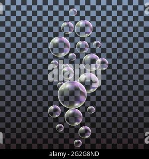 Satz Seifenblasen isoliert auf transparentem Hintergrund. Realistische Regenbogenblasen. Vektorgrafik Stock Vektor
