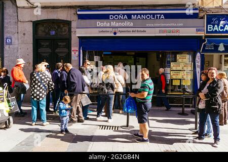 Das berühmte Lotterieamt von Doña Manolita. Madrid, Comunidad de Madrid, Spanien, Europa Stockfoto