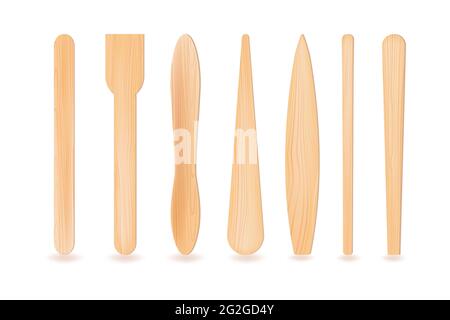 Isolierte Gegenstände auf weißem Hintergrund.realistische 3D-Holzfarben oder Plastikstäbchen. Stock Vektor