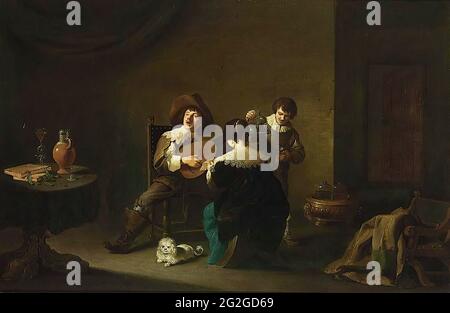 David Teniers - Interieur mit Gentleman spielt Lute Lady und singt C 1641 Stockfoto