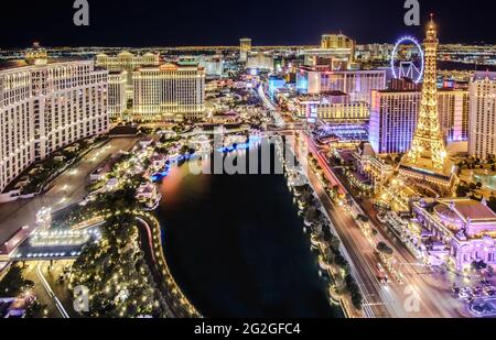 Dies ist eine Luftaufnahme von Sin City, Las Vegas. Diese Aufnahme wurde vom Balkon meines Hotelzimmers im Cosmopolitan von Las Vegas mit Blick auf die aufgenommen Stockfoto