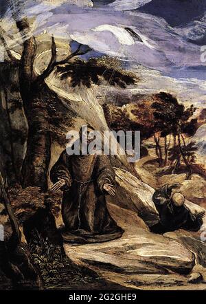 Domínikos Theotokópoulos - El Greco - St. Francis erhält Stigmat 2 C 1571 Stockfoto